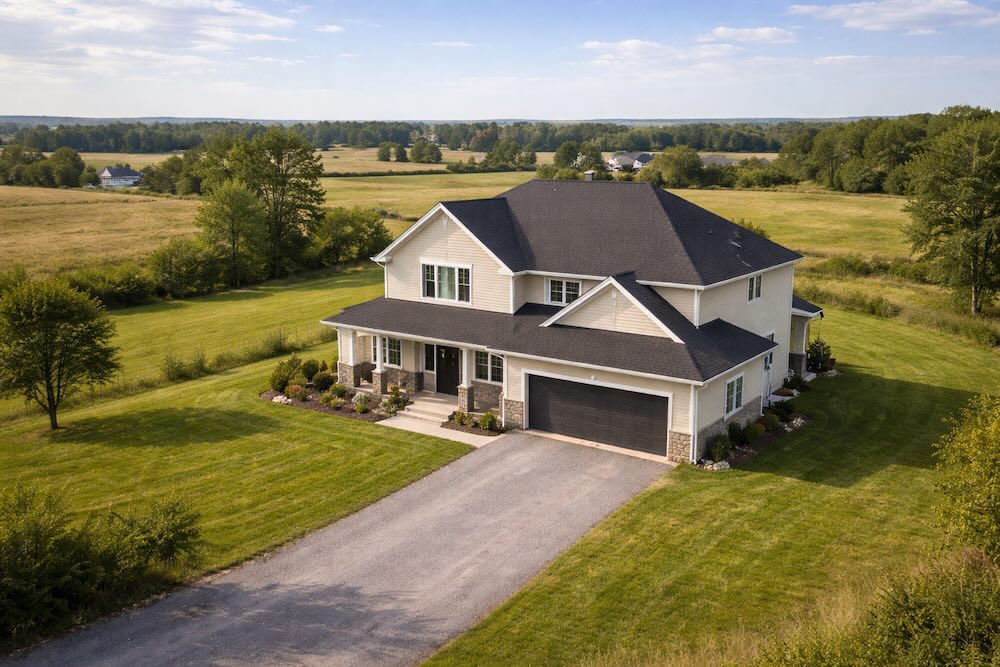 Rural estate home with asphalt shingle roof in Carp Ontario showcasing residential roofing typical of Ottawa Valley properties